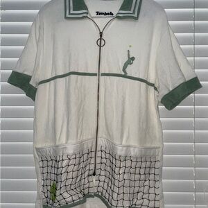 Tambolo White and Green Tennis Zip-Up Shirt